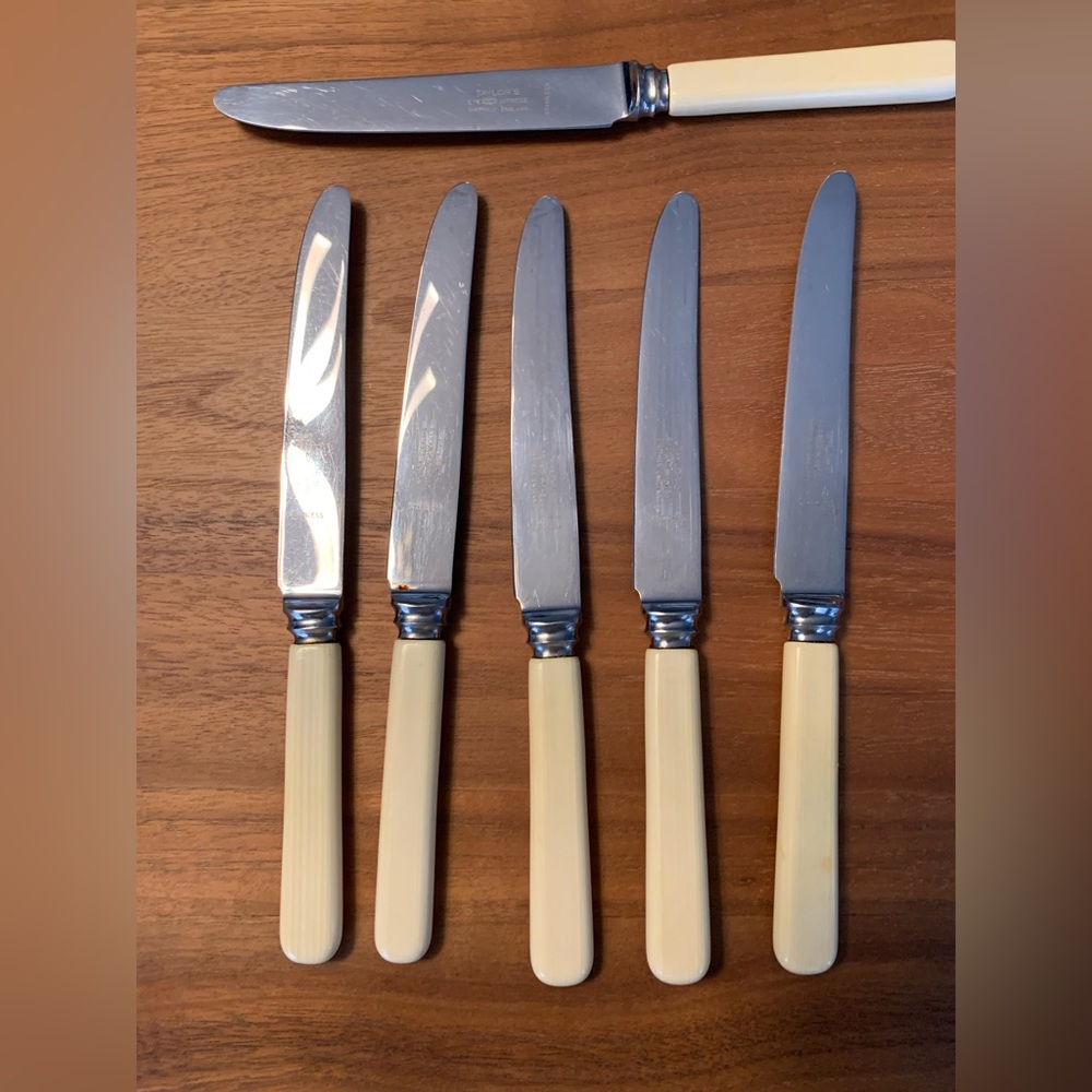 Vintage Taylor’s Eye Witness Sheffield England Set Six Stainless Steel Knives.